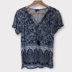 Lucky Brand Floral Peasant Blouse with tassels